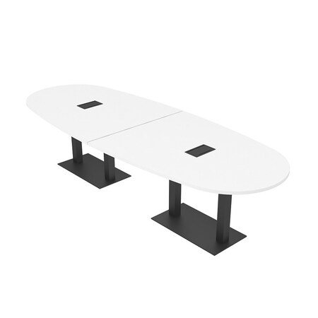 Skutchi Designs Boval Conference Table With Power, 48 in W, 144 in L, White HAR-BOVL-48X144-DOU.BK-W960-EBLK