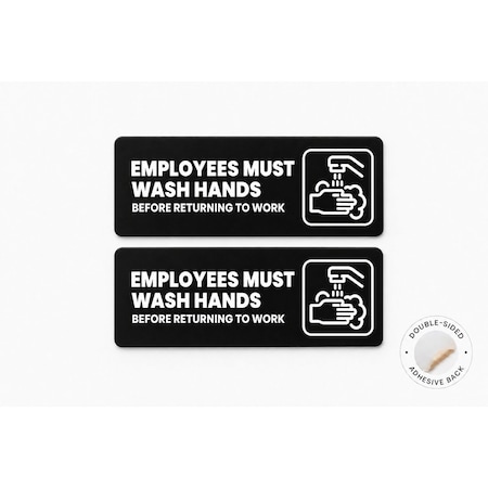 Fuel Stickers Employees Must Wash Hands Sign, 2 Pack, 6x2in, Adhesive Plastic Sink Signs for Commercial Use, 2PK SIGNS-EMWH-2PK