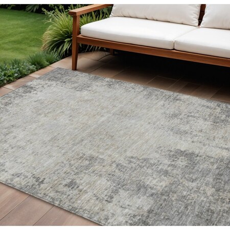 Homeroots 10' X 14' Gray And Ivory Abstract Washable Indoor Outdoor Area Rug 612333