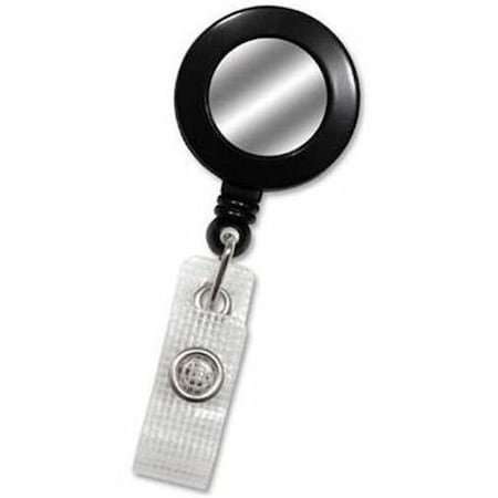 Brady BADGE REEL, BLACK, 1-1/4in 32MM, PLASTIC CLIP-ON BADGE REEL, SILVER STICKER, REINFORCED VINYL 2120-3101