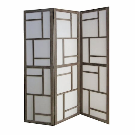 Homeroots 50" Gray and White Wood and Fabric Three Panel Screen Room Divider 342742