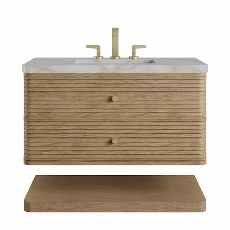 James Martin Vanities Allamari 36" Single Vanity, Dune Mist w/ 3 CM Victorian Silver Silestone Top D640-V36-DMS-WVSL