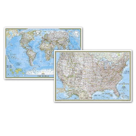 National Geographic World and United States Classic, Poster Size, Map Pack Bundle, 36'' x 24'' RE01021231B