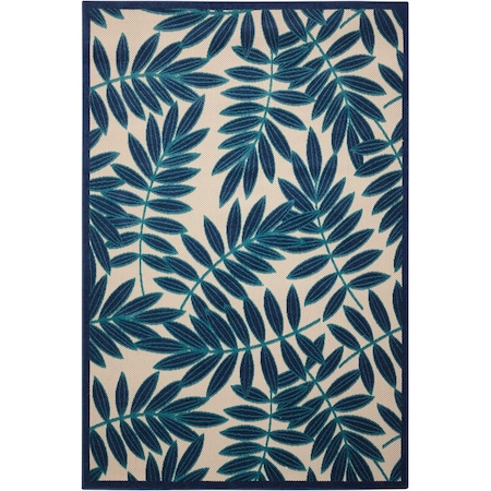 Homeroots 5' X 8' Navy Blue And Ivory Palm Leaf Indoor Outdoor Area Rug 546665