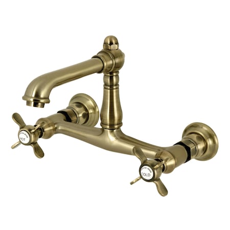 Kingston Brass Double-Handle Wall Mount Bathroom Faucet, Antique Brass KS7243BEX