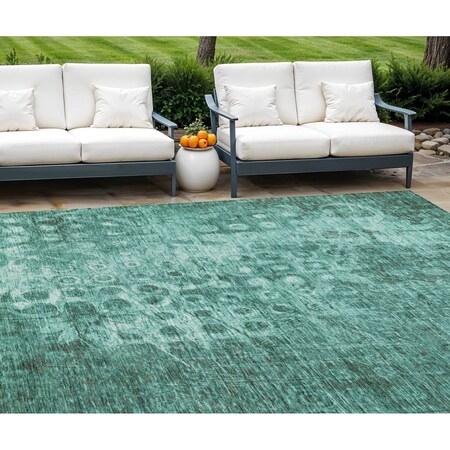 Homeroots 9' X 12' Teal Blue Ikat Washable Indoor Outdoor Area Rug 577005