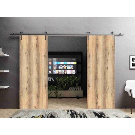 Sartodoors Sliding Double Barn Doors with Hardware, Planum 0010 Oak, 13FT Rail Hangers Sturdy Set, Modern Soli PLANUM0010DB-S-DUB-8484