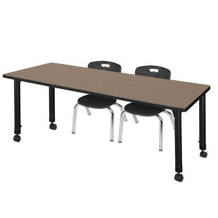 Regency Kee Mobile Adjustable Classroom Table W/ 2 Andy Stack Chairs, 72 in W, 30 in L, Noble Oak MT7230NOAPCBK45BK