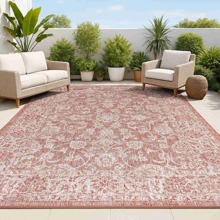 Jonathan Y Tela Bohemian Textured Weave Floral Red/Taupe 4 ft. x 6 ft. Indoor/Outdoor Area Rug SMB100A-4