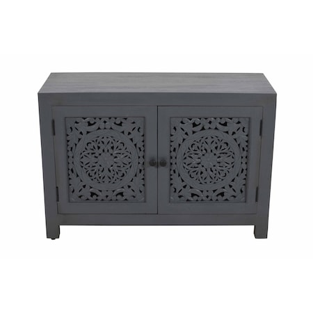 Homeroots 30in Gray Distressed Solid Wood Textured Door Accent Cabinet With Two Doors 557029