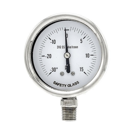 Zoro Select Pressure Gauge, 1/4 in NPT, Bottom Location PRO-311D-254CB