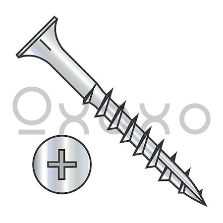 Oxoxo 8X1 5/8 Phillips Flat Head w/Nibs Deep Thread Wood Screw Type 17 Point 2/3 Thrd ZincBake, 4900PK 445372