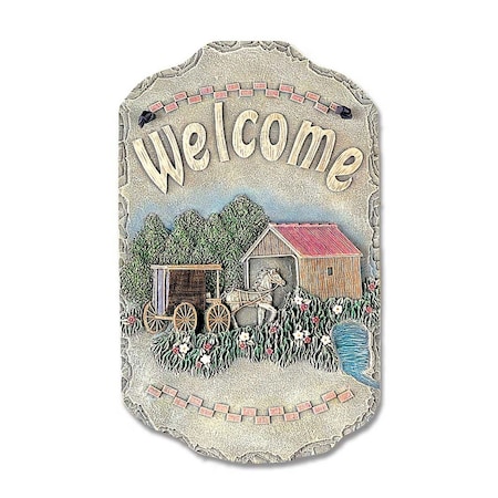 Homeroots 13" X 8" Gray Cream And Green Resin Horse Welcome Sign Wall Decor 405124