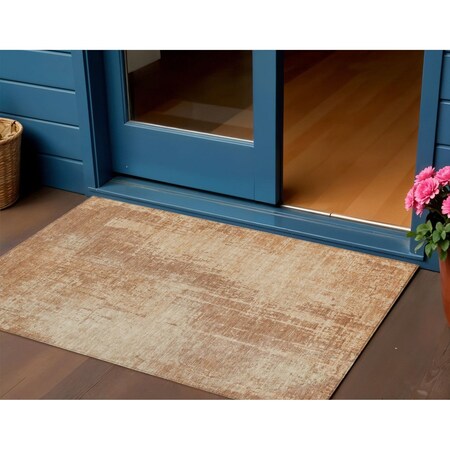Homeroots 3' X 5' Terra Cotta And Copper Abstract Washable Indoor Outdoor Area Rug 587308