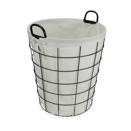 Homeroots Large White Fabric Lined Metal Laundry Type Basket With Handle 379818