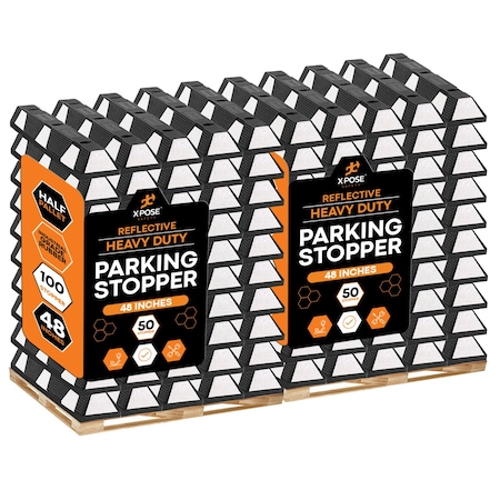 Xpose Safety Parking Block, Rubber, 4 in Height, 48 in Length, Black/White, Full Pallet (100 pk) PBSW-4-FP100-X