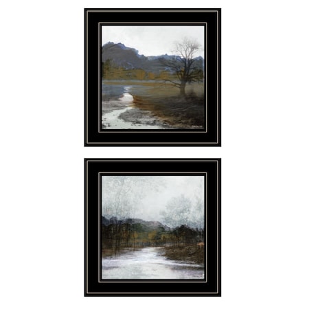 Homeroots Set Of Two Winter Landscape 2 Black Framed Print Wall Art, 2PK 407260