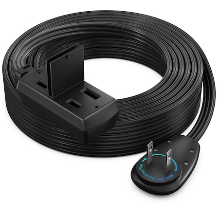 Maximm 25ft 2-Prong 360 degrees Flat Plug Extension Cord, Wall Hugger UL, Black ADW-90A-23F25-16B0