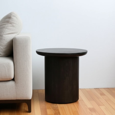 Homeroots 24" Dark Brown Distressed Solid Wood Round Pedestal End Table 605351