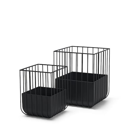 Homeroots Set of Two Black Metal Wire Cage Square Pot Planters, 2PK 608711