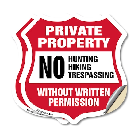 Signmission Private Property Shield Sign No Hunting, 18 inch X 18 inch, Vinyl Decal, 2PK SHI-D-2PACK-18-450