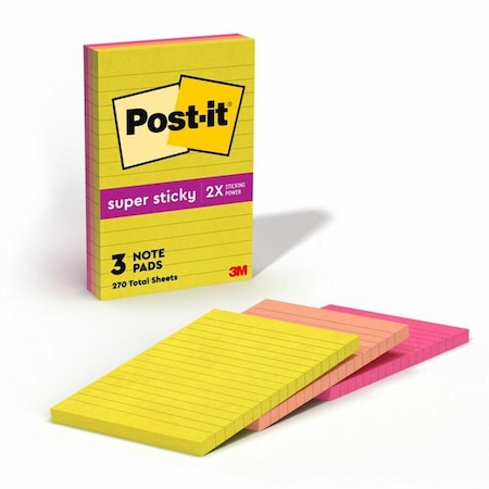 Post-It Super Sticky Notes, Summer Joy Collection, 4in. x 6in., Lined, 3PK 660-3SSJOY