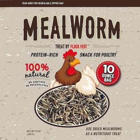 Flock Fest Dried Mealworms for Chickens, Wild Birds, Ducks, and Small Pets, 10 oz Bag, 6PK 27077088915
