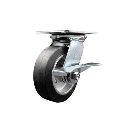 Service Caster 6 Inch Heavy Duty Rubber on Aluminum Caster with Roller Bearing and Brake SCC SCC-35S620-RAR-SLB