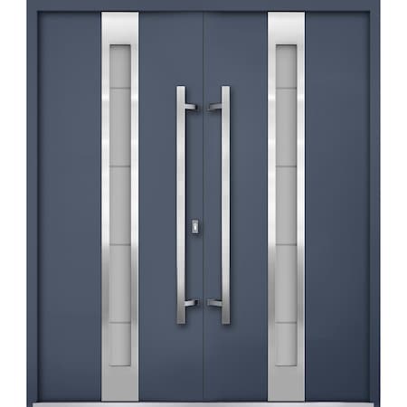 Vdomdoors Steel Double Doors Deux 1717 Gray Graphite Stainless Inserts Single Modern Painted DEUX1717DEXD-GRE-RH-W72 x H80