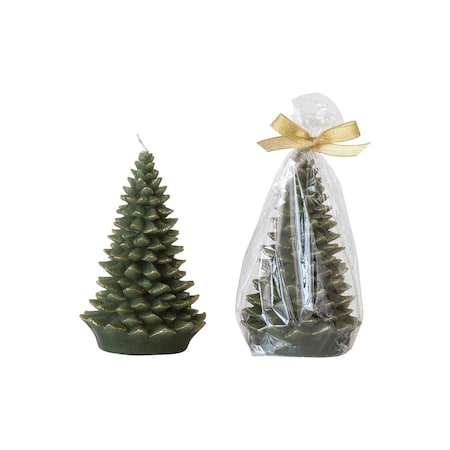 Creative Co-Op Green Unscented Tree Shaped Candle XS4591
