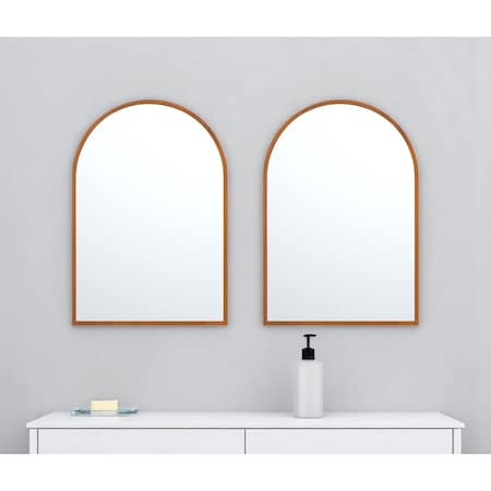 Homeroots Set of Two Walnut Arch Wood Framed Bathroom Vanity Mirror 565028
