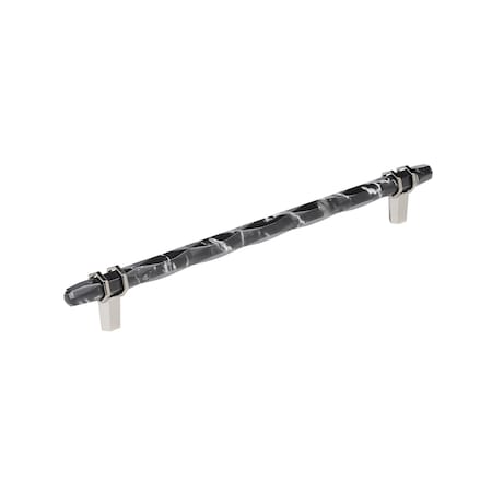 Amerock Carrione 10-1/16 inch 256mm Center-to-Center Marble Black/Polished Nickel Cabinet Pull BP36664MBKPN