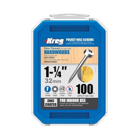 Kreg No. 6 X 1-1/4 in. L Square Zinc-Plated Fine Pocket-Hole Screw 100 pk SPS-F125 - 100