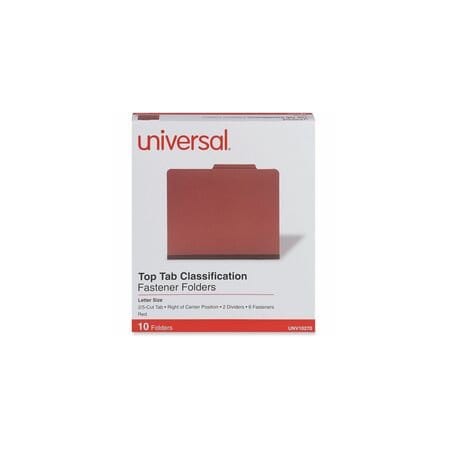 Universal 4-, 6-, 8-Section Classification Folders, 2 Divider, Letter, Red, 10PK UNV10270