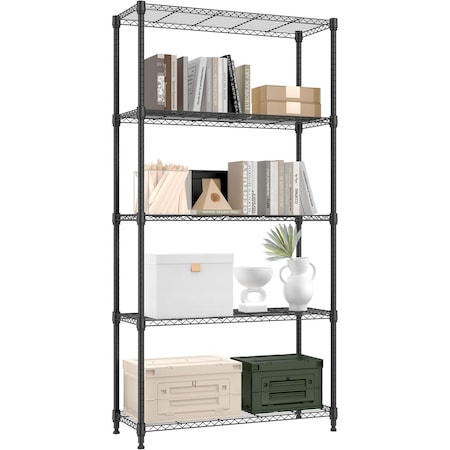 Factory 2U Wire Shelving Unit, 14inD x 35inW x 69inH, 5 Shelves, Medium Duty 250 lbs Per Shelf, Black 803975