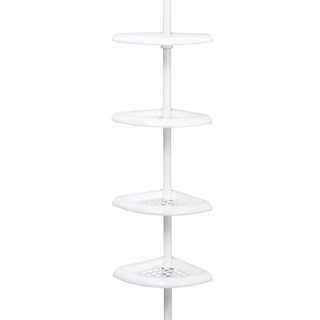 Zenna Home Tension Pole Shower Caddy, 7.2 in OAL, 10.6 in OAW, 4-Shelf, Plastic, White 2153WW2
