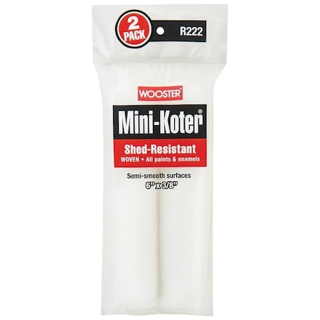 Wooster Mini Roller Cover, 3/8 in Thick Nap, 6 in L, Fabric Cover R222-6