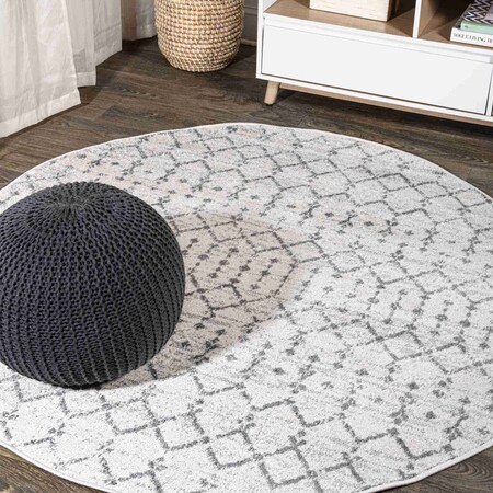 Jonathan Y Moroccan HYPE Boho Vintage Diamond Cream/Gray 3 ft Round Area Rug MOH101B-3R
