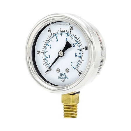 Zoro Select Pressure Gauge, 1/4 in NPT, Bottom Location 211L-254E