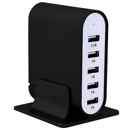 Trexonic 7.1 Amps 5 Port Universal USB Compact Charging Station in Black Finish TRX-USB5700BLK