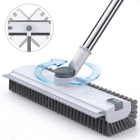 Dsv Standard 3 in 1 Floor Scrub Brush, Adjustable Long Handle 54", 360 Rotating Head, Stiff Bristles, White 70704W