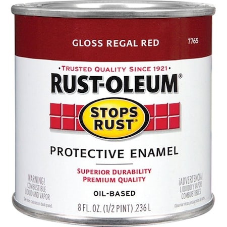 Rust-Oleum Stops Rust Enamel Paint, Oil, Gloss, Regal Red, 0.5 pt, Can, 50 to 90 sq-ft/qt Coverage Area 7765730