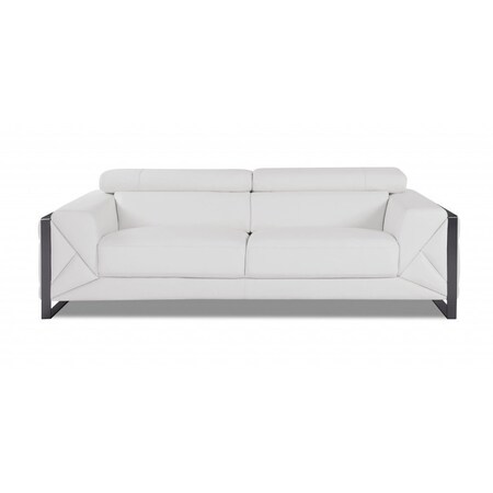 Homeroots 89" White Italian Leather Sofa With Chrome Legs 476519