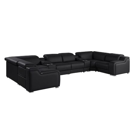 Homeroots Black Italian Leather Power Reclining U Shaped Eight Piece Corner Sectional With Console 632569
