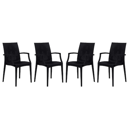 Leisuremod Weave Mace Indoor/Outdoor Arm Chair, Black, 4PK MCA19BL4