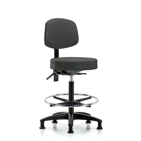 Blue Ridge Ergonomics Vin Stool with Back-High Bench Ht with Chr Foot RingandStationary Glides in Charcoal Trailblazer Vin BR-VHBST-RG-T0-CF-RG-8605