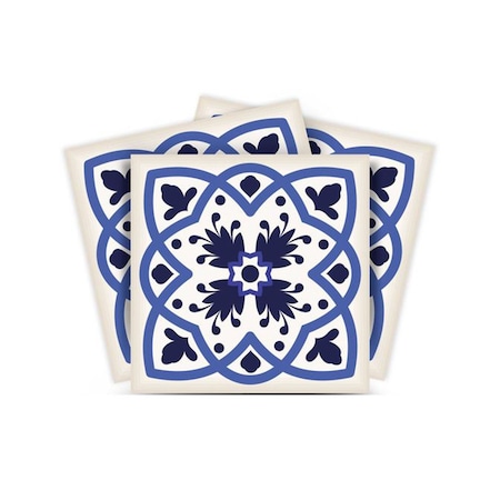 Homeroots 7" X 7" Blue And White Mosaic Peel And Stick Removable Tiles 399828