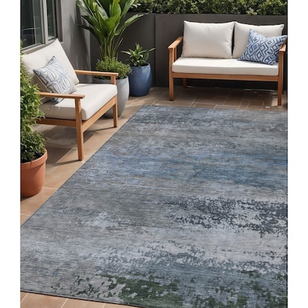 Homeroots 5' X 8' Pewter Navy Blue And Charcoal Abstract Washable Indoor Outdoor Area Rug 630844