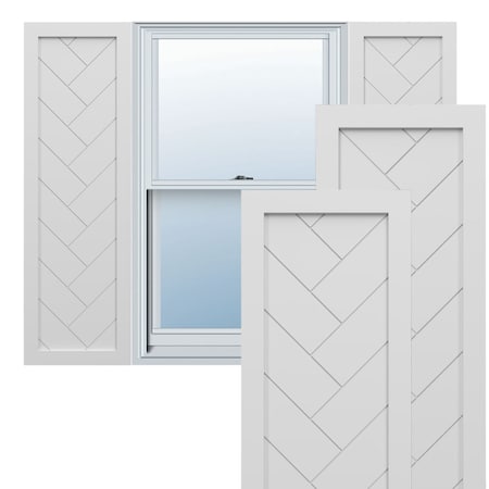 Ekena Millwork True Fit PVC Single Panel Herringbone Modern Style Fixed Mount Shutters, White, 18W x 49H, PR TFP001HB18X049WH