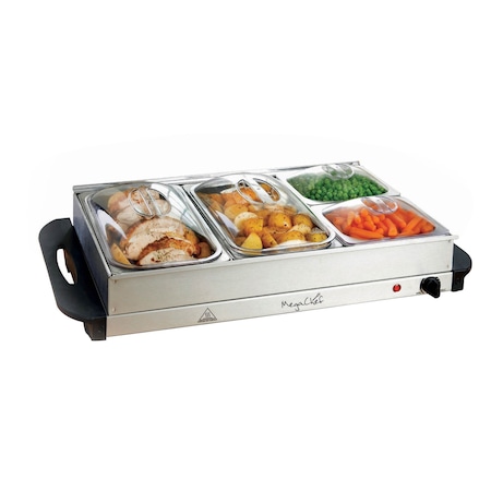 Megachef Buffet Server Food Warmer With 4 Sectional Trays , Heated Warming Tray and Removable Frame MC-9003C